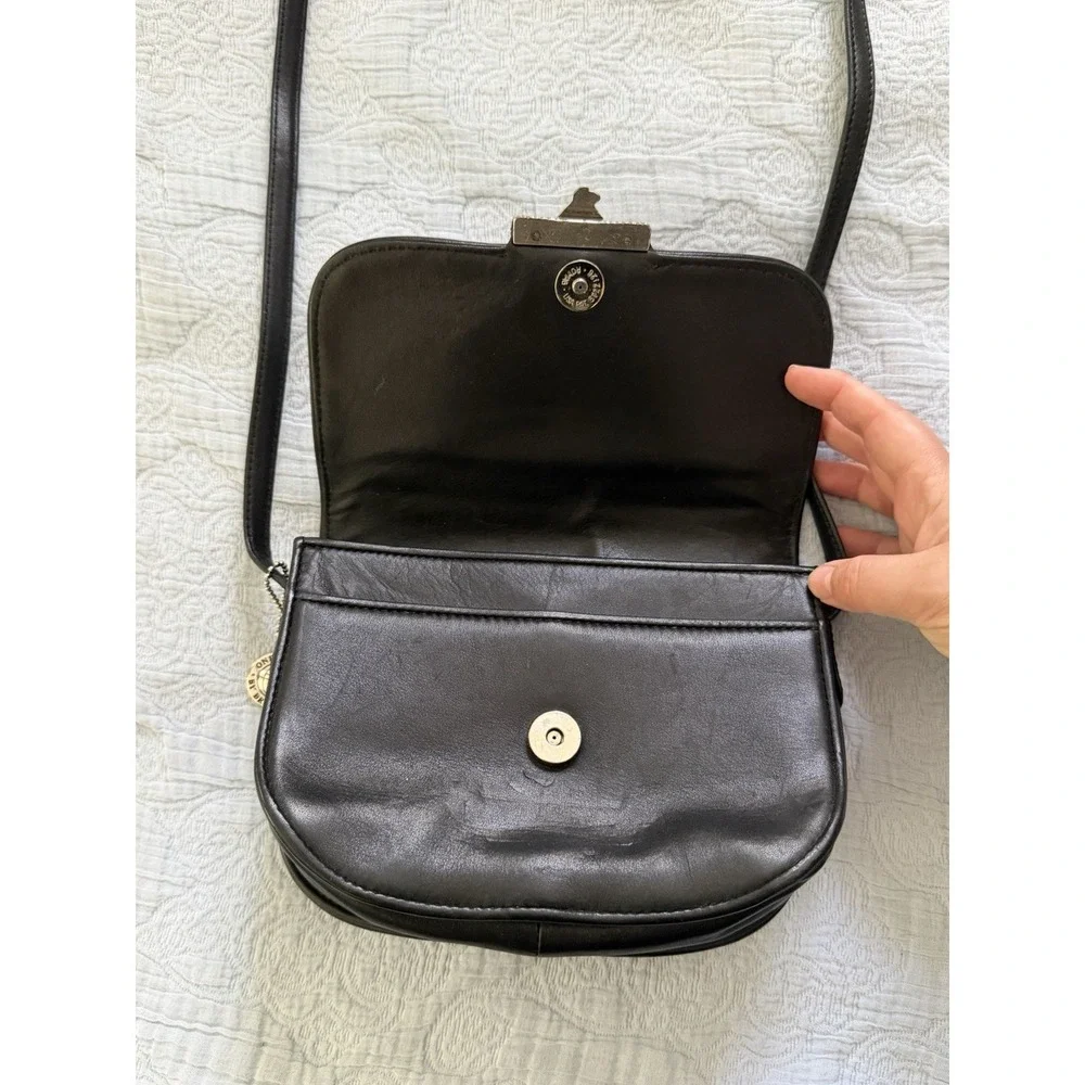 Brighton Embossed Brown, Black Leather‎ Front Flap Magnetic Crossbody Bag
